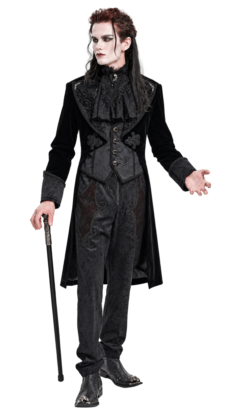 Leader in an embroidered black Victorian tailcoat